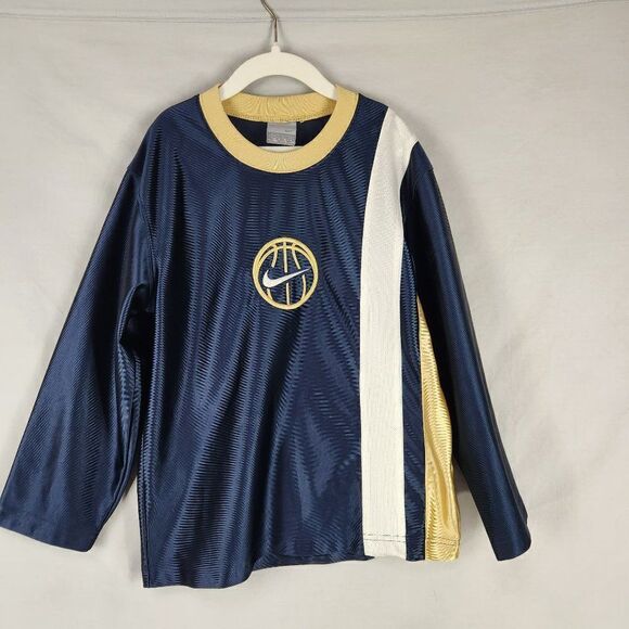 Nike Youth Basketball Long Sleeve Warm Up Jersey Sz Small Blue Gold - Picture 1 of 8